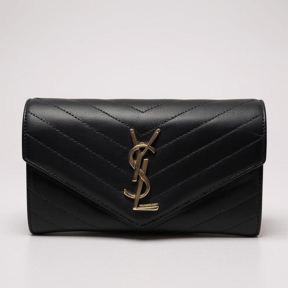 Yves Saint Laurent Cassandra Black Quilted Leather Clutch/Wallet